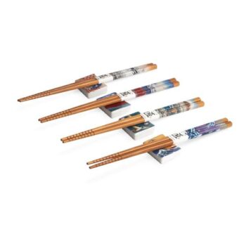 Baguette – Coffret 4 paires de baguettes + support Carré (Motifs Traditionnels)