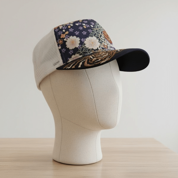 Casquette Blanche-Bleue 100% coton + Résille – Motif Dragon – Image 2